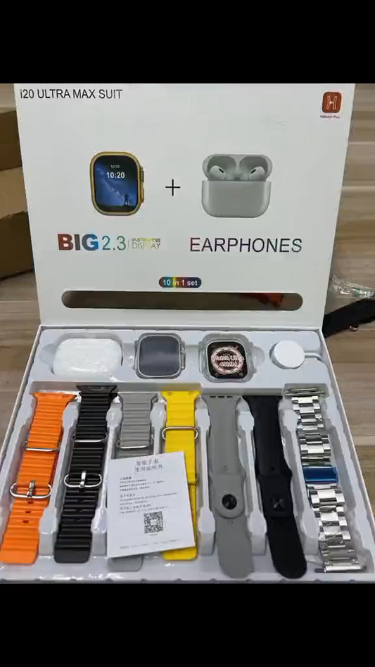 ساعة ذكية 20 في 1 – شاشة 2.03 إنش مع تسبيح إلكتروني وسماعات أذن، مقاس 49 ملم